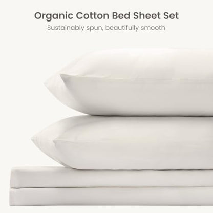 BIOWEAVES 100% Organic Cotton Sheets, 300 Thread Count 3-Piece GOTS Certified Bed Sheet Set Fits Mattress Upto 17" Deep Pocket, Soft & Silky Sateen Weave (Twin, Cream)
