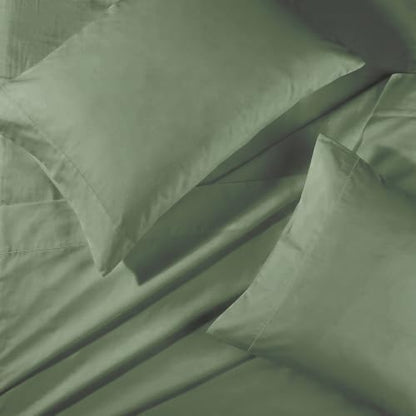 BIOWEAVES 100% Organic Cotton Sheets, 300 Thread Count 4-Piece GOTS Certified Bed Sheet Set Fits Mattress Upto 17" Deep Pocket, Soft & Silky Sateen Weave (Full, Basil)