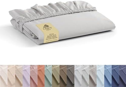 Linen Home Queen Size Fitted Sheet only 100% Cotton Percale, Silver
