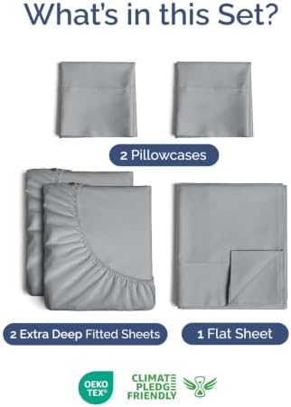 Extra Deep Pocket Split King Sheet Set - Breathable & Cooling - Steel Blue