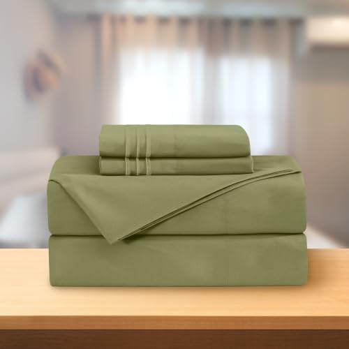 Elegant Comfort Luxury 4-Piece Bed Sheet Set - Luxury Bedding 1500 Premium Hotel Quality Microfiber, Wrinkle Resistant Cool & Breathable, Easy Elastic Fitted, California King, Sage Green