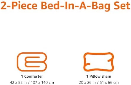 Amazon Basics 2 Piece Microfiber Kid's Comforter and Pillow Sham Set, Toddler, Bright Orange, Solid
