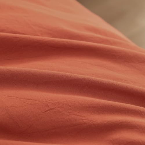 BESTOUCH Cotton Solid Duvet Cover Set Burnt Brick Red Alaska King
