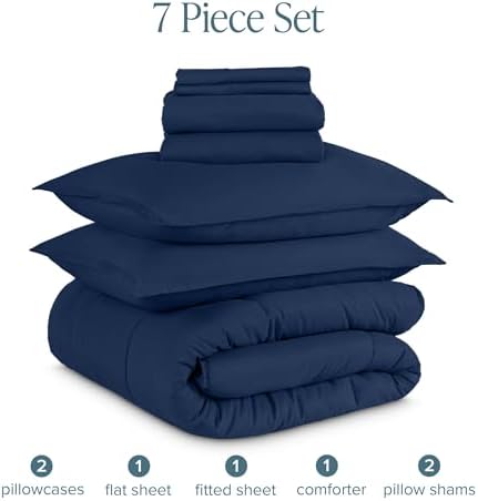 Bare Home Bed-in-A-Bag 7 Piece Set (Full, Dark Blue/Dark Blue)