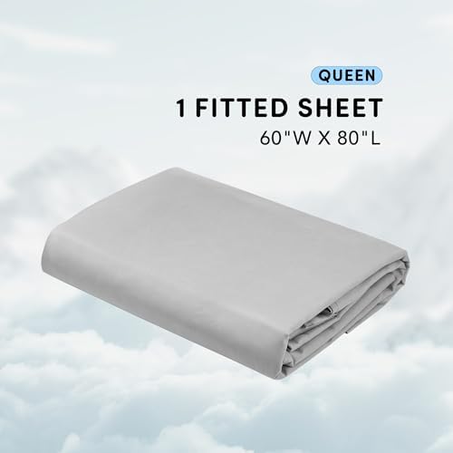 Comfort Spaces Coolmax Moisture Wicking Fitted Sheet ONLY Super Soft, Fade Resistant, All Elastic Deep Pocket Fits Up to 16" Mattress - Warm Weather Cooling Sheets for Night Sweats, Queen, Grey