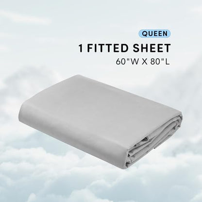 Comfort Spaces Coolmax Moisture Wicking Fitted Sheet ONLY Super Soft, Fade Resistant, All Elastic Deep Pocket Fits Up to 16" Mattress - Warm Weather Cooling Sheets for Night Sweats, Queen, Grey
