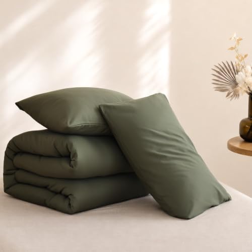 ROSGONIA Full Size Comforter Set, Olive Dark Green, 3pcs Soft Bedding Quilt