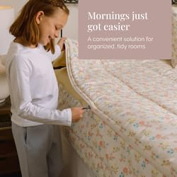 Beddy's Flower and Gingham Durable Zipper Bedding for Girls, Bed in a Bag, Floral Comforter & Yellow Gingham Sheets, Includes Pillowcase & Pillow Sham, Easy to Make & Wash - Queen