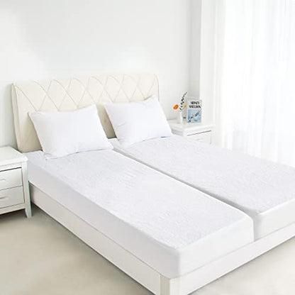 Split King Mattress Protector for Adjustable Bed Waterproof Split King Sheets Fitted up - 14'' Terry Mattress Pad Cover Protector Machine Wash, White
