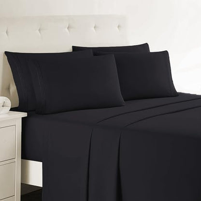 Clara Clark Full Sheets, 6 Piece Set - Hotel Luxury Bed Sheets, Super Soft Bedding Set, Full Size, Black