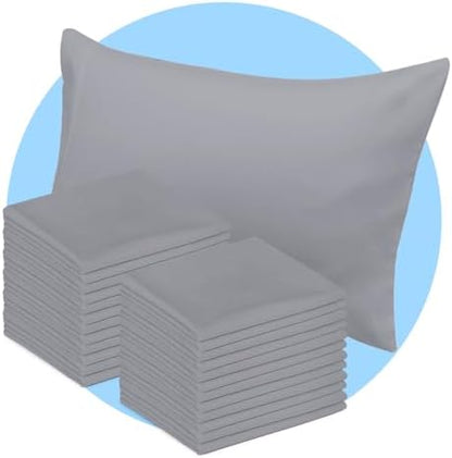 Avalon Bedding Pillow Cases Standard Size Grey Pillow Cases Set of 24 Cotton Blend 200 TC Soft & Breathable Perfect for Home & Hospital, Hotel Quality Queen Pillow Protectors 30x20 Inches