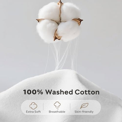 JELLYMONI Washed Cotton Duvet Cover - Off White, Queen Size 90x90 Inches, 3-Piece Bedding Set with Button Closure, Includes 1 Duvet Cover & 2 Pillowcases (Comforter Not Included)