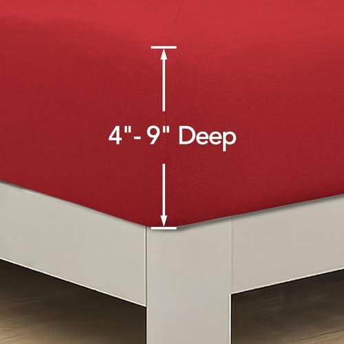 PureFit Stretchy Box Spring Cover King - Elastic Fitted Box Spring Wrap Around 4 Sides, Wrinkle & Fading Resistant Fits King and C-King Size Beds, Red