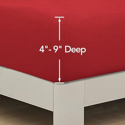 PureFit Stretchy Box Spring Cover Queen - Elastic Fitted Box Spring Wrap Around 4 Sides, Wrinkle & Fading Resistant Fits Queen Size Beds, Red