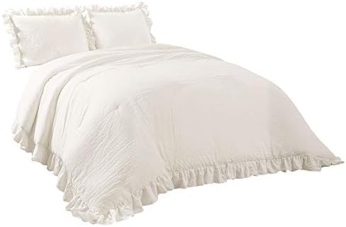 Lush Decor Reyna Ruffle Comforter Set - 3 Piece Cozy Ruffled Bedding Set - Timeless Elegance and Comfort for Dorm Room - Full/ Queen, White