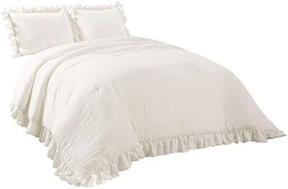 Lush Decor Reyna Ruffle Comforter Set - 3 Piece Cozy Ruffled Bedding Set - Timeless Elegance and Comfort for Dorm Room - Full/ Queen, White