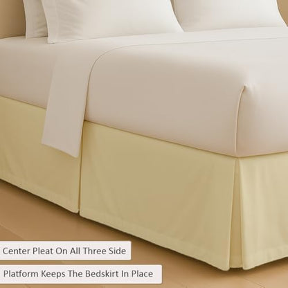 eBeddy Linens Split Corner Bed Skirt Full 16 Inch Drop – 100% Microfiber, – Platform Style, Ivory Solid, 3-Sided Pleated, Tailored Fit, Hidden Storage, Hotel Luxury, Washable