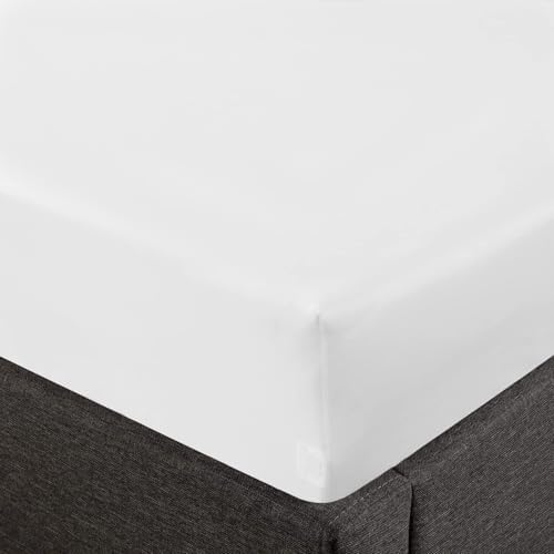 Feather & Stitch Fitted Sheet Only, 100% Cotton 300TC Lightweight Cooling & Breathable Percale Weave Fitted Sheet 16" Regular Elastic Deep Pocket Soft Bedding Mattress (King, White)