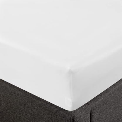Feather & Stitch Fitted Sheet Only, 100% Cotton 300TC Lightweight Cooling & Breathable Percale Weave Fitted Sheet 16" Regular Elastic Deep Pocket Soft Bedding Mattress (King, White)