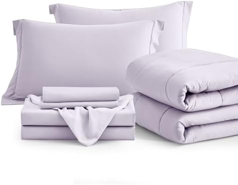 Maple&Stone Full Comforter Set 7 Pieces Bed in a Bag Light Purple Bed Set