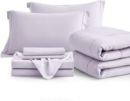 Maple&Stone Full Comforter Set 7 Pieces Bed in a Bag Light Purple Bed Set