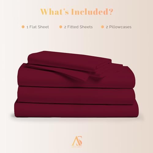 100% Egyptian Cotton Split King Sheets Sets for Adjustable Bed - Luxury 800 Series Elite Collection Top Sheet (5 PC, Burgundy), Soft Cooling Hotel Sheet, Fits Mattress Upto 18"