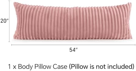 BEDELITE Fluffy Striped Body Pillow Cover with Zipper, Dusty Pink, 20x54