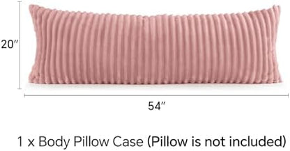 BEDELITE Fluffy Striped Body Pillow Cover with Zipper, Dusty Pink, 20x54