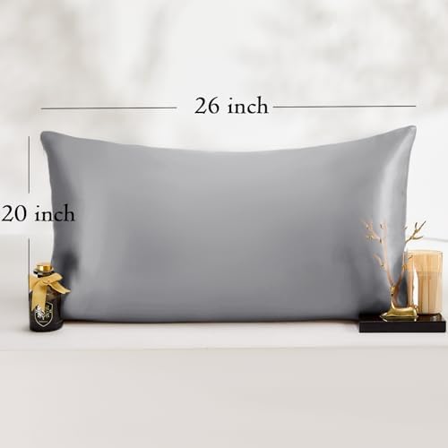 Vielit Standard Satin Pillowcase for Hair 2pc,Similar to Silk Pillow Cases,Easier Care Than Silk Pillowcase,Gifts for Women Men,Grey,20x26 & Envelope Closure and 2 Satin Scrunchies