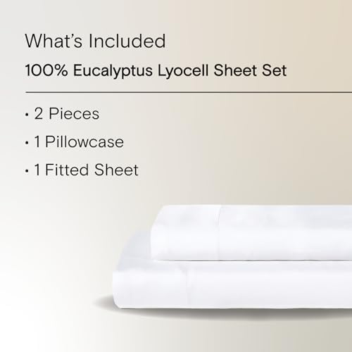 Sijo AiryWeight Tencel Sheet Set, 100% Lyocell Derived from Eucalyptus, Buttery Soft, Architectural Digest Best Cooling Sheets Winner - 2pc - 1 Pillowcase 1 Fitted (Snow, Twin XL)
