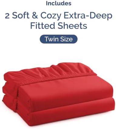 CGK Linens 2 Pack Extra Deep Twin Fitted Sheets - Red