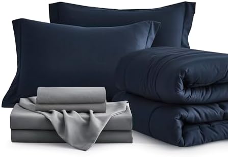Maple&Stone Oversized Queen Comforter Set 7 Pieces Navy Bed in a Bag