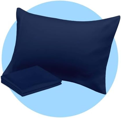 Avalon Bedding Pillow Cases Standard Size Navy Blue Pillow Cases Set of 2 Cotton Blend 200 TC Soft & Breathable Perfect for Home & Hospital, Hotel Quality Queen Pillow Protectors 30x20 Inches