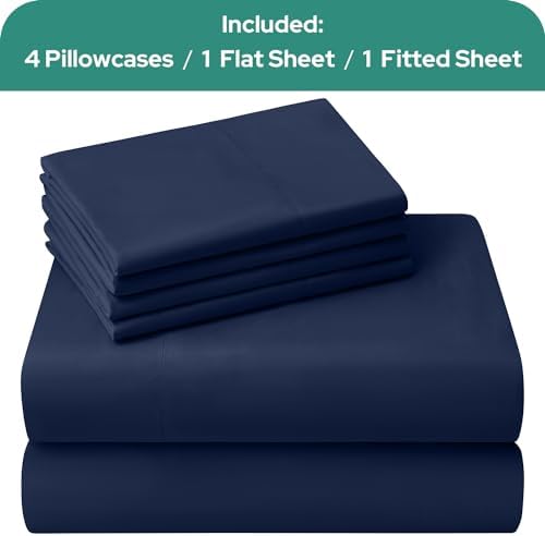 HOMEIDEAS Full Size Bed Sheets - 6 Piece Set (Navy) - Extra Soft Brushed Microfiber 1800 Bedding Sheets, Deep Pocket, Wrinkle & Fade Free