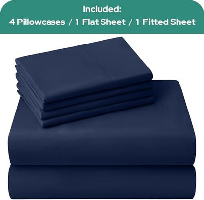 HOMEIDEAS Full Size Bed Sheets - 6 Piece Set (Navy) - Extra Soft Brushed Microfiber 1800 Bedding Sheets, Deep Pocket, Wrinkle & Fade Free