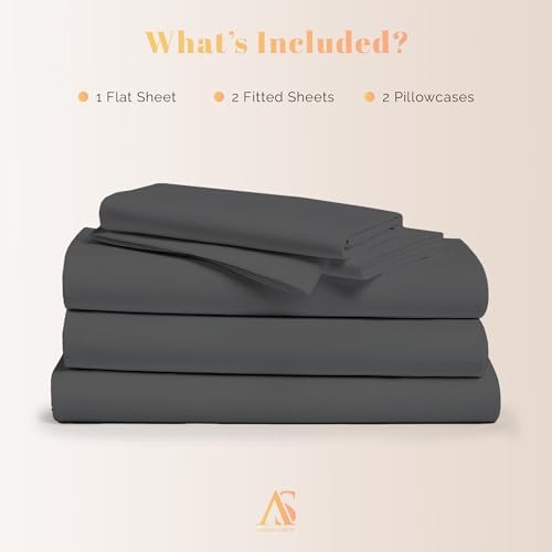 100% Egyptian Cotton Split King Sheets Sets for Adjustable Bed - Luxury 800 Series Elite Collection Top Sheet (5 PC, Dark Grey), Soft Cooling Hotel Sheet, Fits Mattress Upto 18"