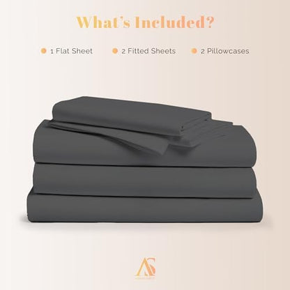 100% Egyptian Cotton Split King Sheets Sets for Adjustable Bed - Luxury 800 Series Elite Collection Top Sheet (5 PC, Dark Grey), Soft Cooling Hotel Sheet, Fits Mattress Upto 18"