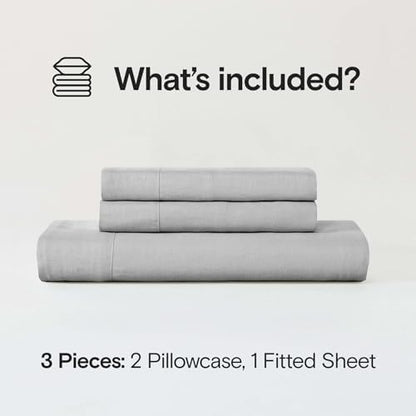 Sijo Stone Washed Organic French Linen Bed Sheet Set, GOTS Certified Organic, Best Cooling Linen Sheet Award by Sleep Foundation, 3 Piece - 2 Pillowcases and 1 Fitted Sheet (Dove, Cal King)