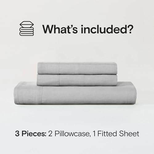 Sijo Stone Washed Organic French Linen Bed Sheet Set, GOTS Certified Organic, Best Cooling Linen Sheet Award by Sleep Foundation, 3 Piece - 2 Pillowcases and 1 Fitted Sheet (Dove, Full)