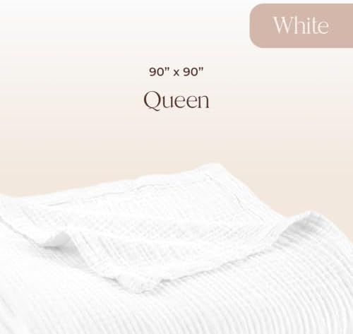 100% Cotton Organic Muslin Throw Blanket for Adults GOTS & Fairtrade Certified Organic Cotton - Couch Living Room and Bedroom Decor - 4 Layer Super Soft and Cozy (White, Queen)