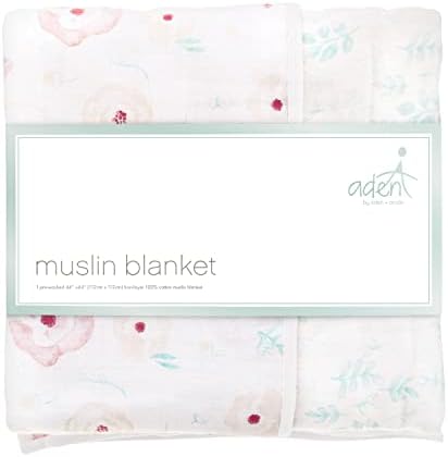 aden + anais Essentials Dream Blanket, Muslin Baby Blankets for Girls & Boys, Ideal Lightweight Newborn Nursery & Crib Blanket, Shower & Registry Gift, Full Bloom - Roses