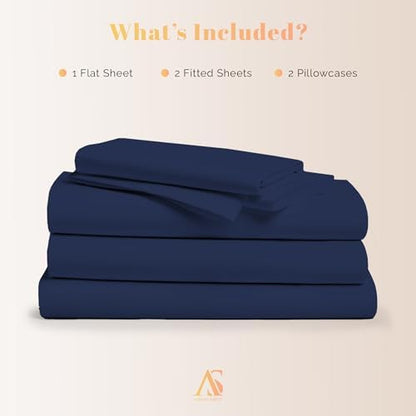 100% Egyptian Cotton Split King Sheets Sets for Adjustable Bed - Luxury 800 Series Elite Collection Top Sheet (5 PC, Navy Blue), Soft Cooling Hotel Sheet, Fits Mattress Upto 18"