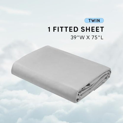 Comfort Spaces Coolmax Moisture Wicking Fitted Sheet ONLY Super Soft, Fade Resistant, All Elastic Deep Pocket Fits Up to 16" Mattress - Warm Weather Cooling Sheets for Night Sweats, Twin, Grey