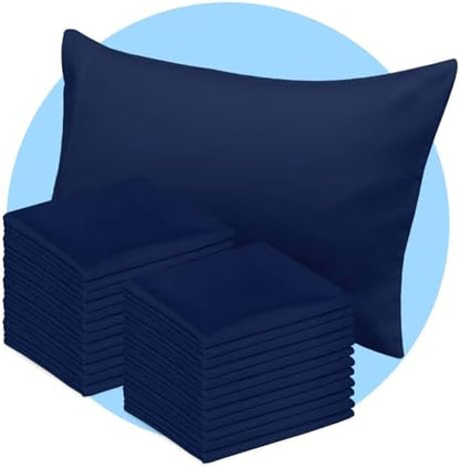 Avalon Bedding Pillow Cases Standard Size Navy Blue Pillow Cases Set of 24 Cotton Blend 200 TC Soft & Breathable Perfect for Home & Hospital, Hotel Quality Queen Pillow Protectors 30x20 Inches