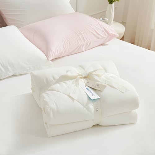 Cozy Bliss Cooling Comforter Twin Size, Cooling Blankets for Hot Sleepers and Night Sweats, Cream Summer Comforter for Twin Size Bed, Breathable Soft Lightweight Silk Smooth
