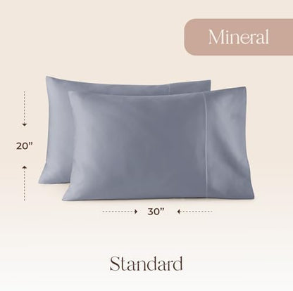 100% Organic Cotton Pillow Cases Standard Size Set of 2-100% Cotton Pillowcases GOTS Certified 300 Thread Count - Naturally Cooling Comfortable Breathable & Soft Pillow Cases (Mineral, Standard)