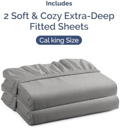 CGK Linens 2 Pack Extra Deep Cal King Fitted Sheets - Heathered Grey