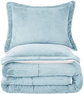Sherpa Comforter Set King Size, Smoke Blue Bedding Set with Shams