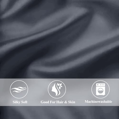 Vielit Queen Satin Pillowcase for Hair 2pc,Similar to Silk Pillow Cases,Easier Care Than Silk Pillowcase,Gifts for Women Men,Dark Grey,20x30 & Envelope Closure and 2 Satin Scrunchies