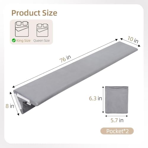 Vekkia Bed Wedge Pillow for Headboard Gap(Grey,King 76 in x 10 in x8 in)